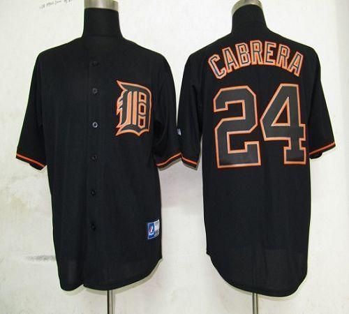 Tigers #24 Miguel Cabrera Black Fashion Stitched MLB Jersey - Click Image to Close